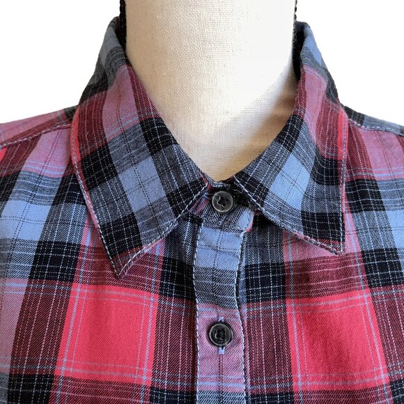 AVENTURA Plaid Tunic Top Shirt Blue Red Size M 100% Organic Cotton Long Sleeve - Picture 8 of 10